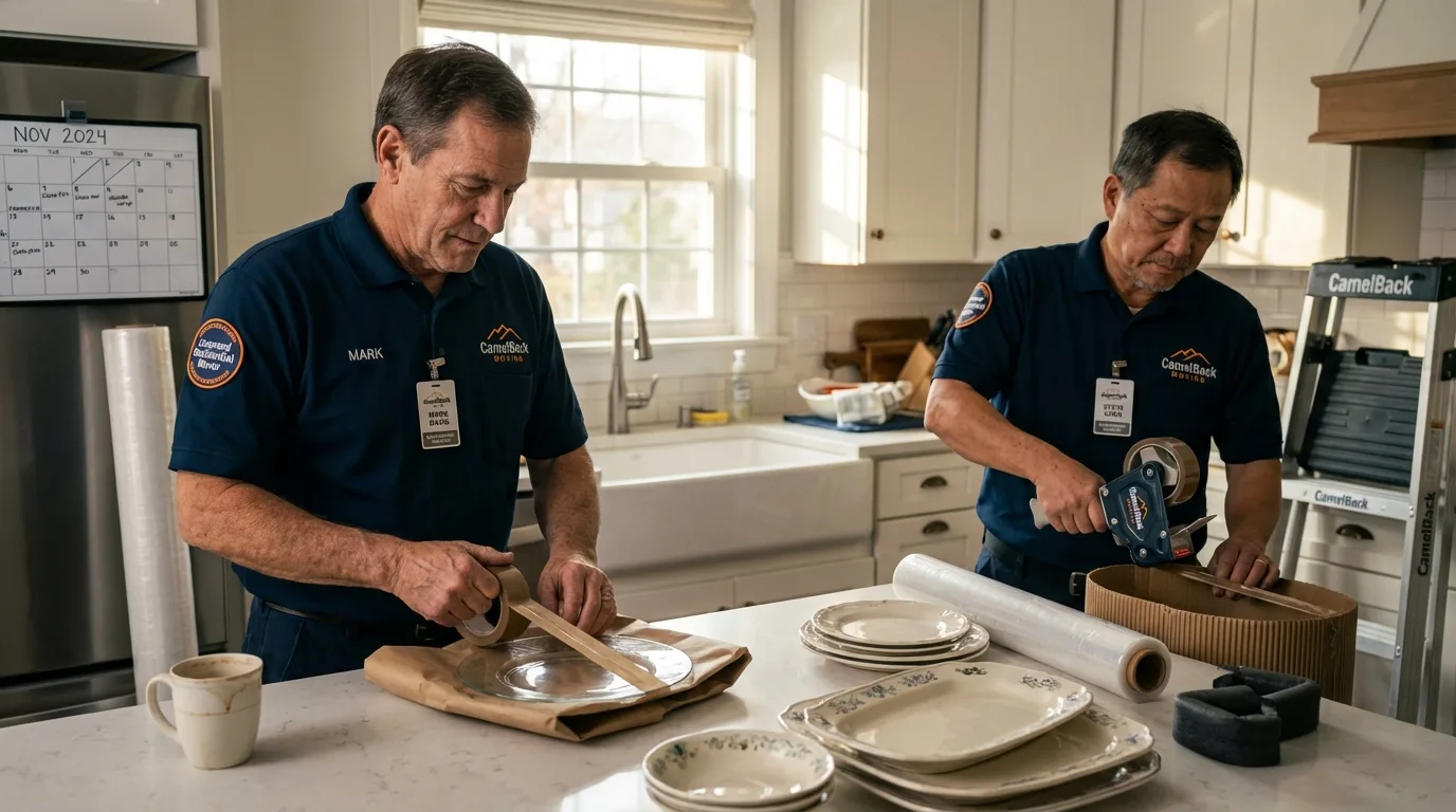 Professional crew packing kitchen dishware in Beachwood, OH